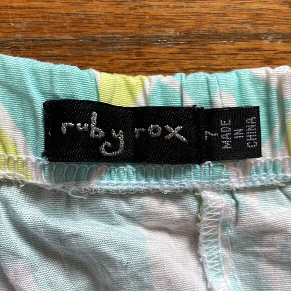 Ruby Rox Bright Blue, Pale Green/Yellow & White Abstract Floral Strapless Dress - Picture 3 of 5